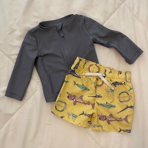 NEW Carters UV SPF Rash Guard Shark Bathing Suit & Trunks Set